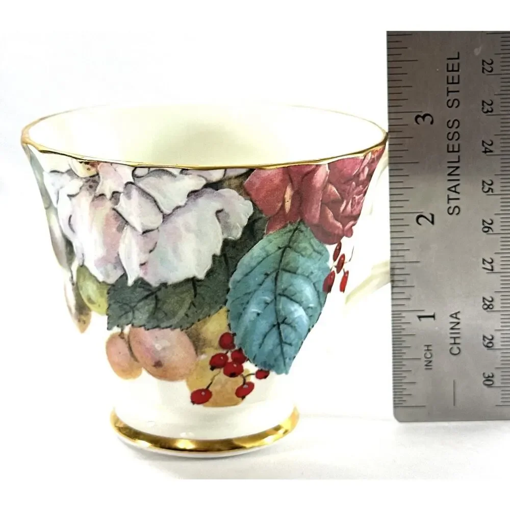 Duchess Fine Bone China England Teacup Saucer Set Fruit Floral Gold Trim